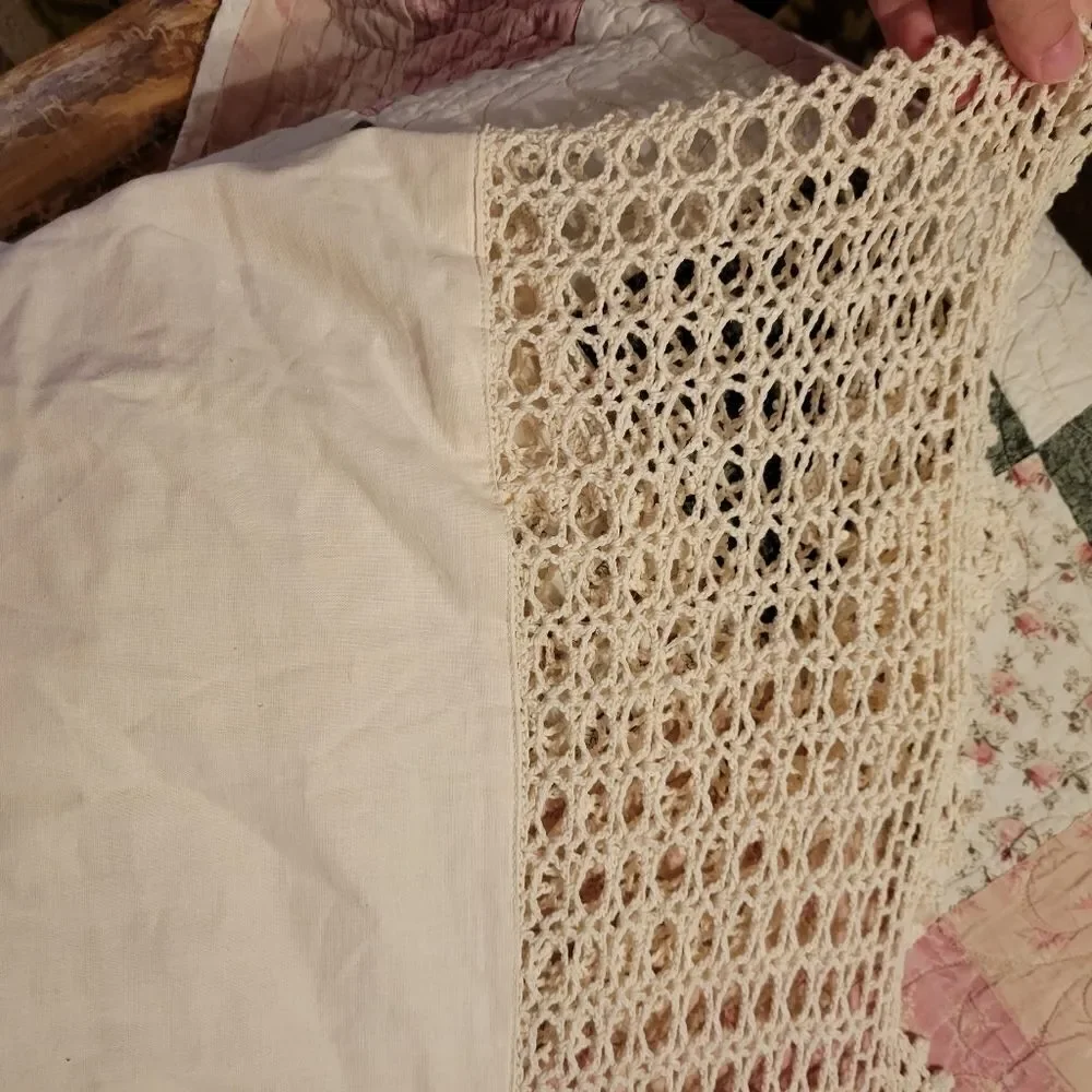 Antique Vintage Hand Crochet Lace King Size Duvet Cover Off-white Cream